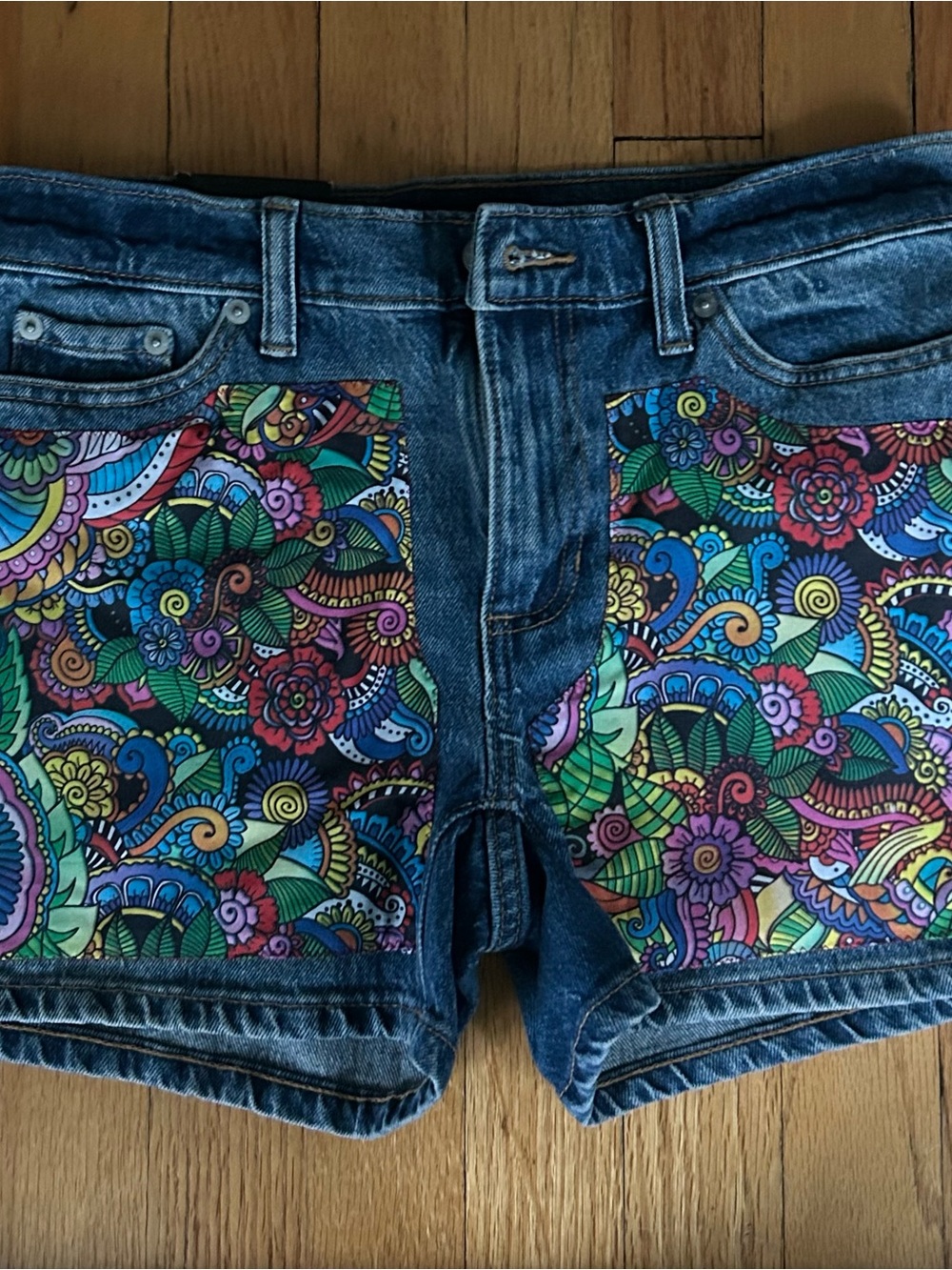 Banana Republic Blue Denim Shorts with Multicolor Floral Panels